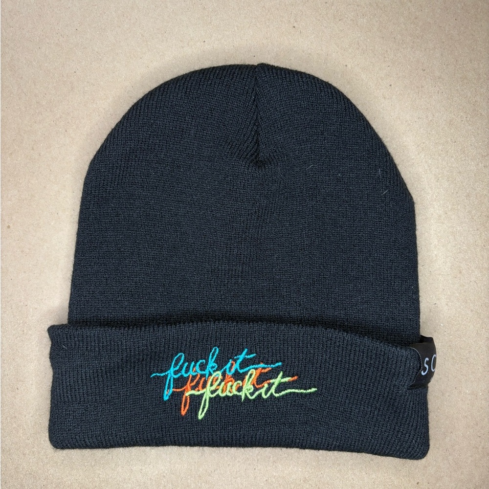 Black Beanie with Colorful Embroidery